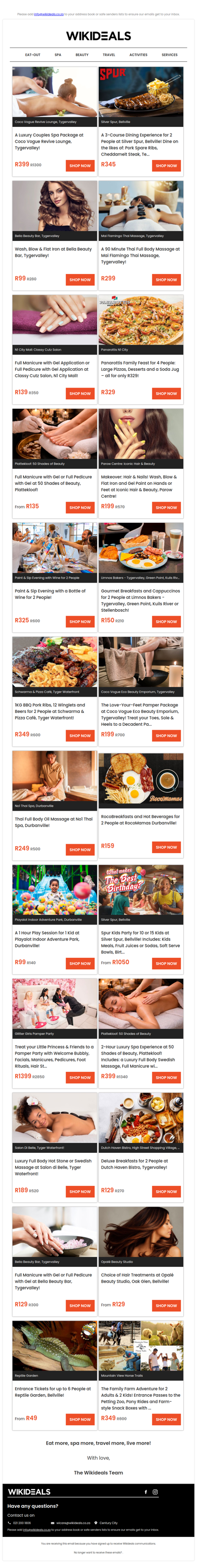 Tygervalley: Couples Spa Package at Coco Vogue | Durbanville: Thai Full Body Oil Massage at No.1 Thai | N1 City: Panarottis Family Feast for 4 People