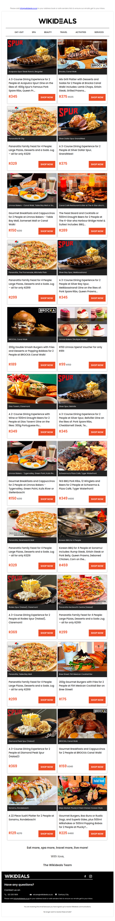 Eat Out: Spur Bergvliet | Brocka Canal Walk | Panarottis N1 City | Spur GrandWest | Limnos | Canal Café | Panarottis Zevenwacht Mall