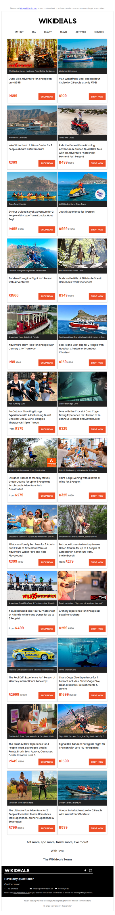 Quad Bike Adventure for 2 | Kayaking in Hout Bay | Jet Ski Experience | Seal & Harbour Cruise | Signal Hill Paraglide Flight | Croc Cage Dive