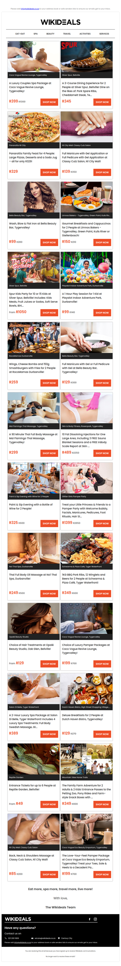 Tygervalley: Couples Spa Package at Coco Vogue | N1 City: Panarottis Family Feast for 4 | Durbanville: Playtime at Playalot Indoor Adventure Park