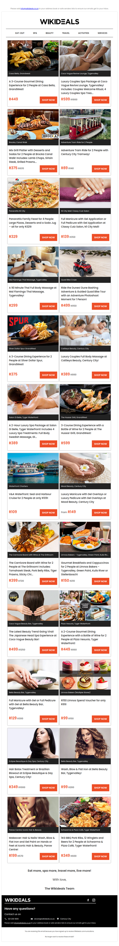 GrandWest: 3-Course Dining Experience at Casa Bella | Tygervalley: Luxury Couples Spa Package Coco Vogue Beauty Bar