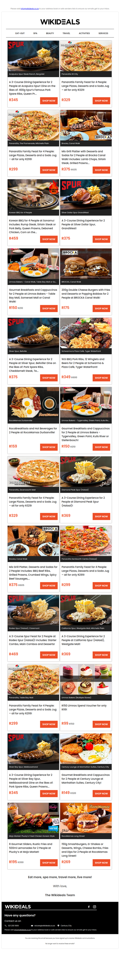Spur Bergvliet: 3-Course Dining Experience | Brocka Canal Walk: 200g Gourmet Burgers and Desserts | Panarottis N1 City: Pizzas, Desserts & a Soda Jug