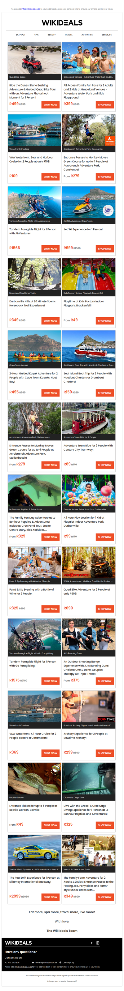 Fun & Adventure: Kayaking in Hout Bay | Family Pass to Graceland Water Park | Quad Bike Adventure | Zip Line at Acrobranch | Seal & Harbour Cruise