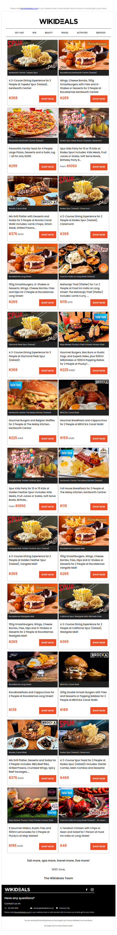 SPUR Kenilworth Centre (Halaal): 3-Course Dining Experience for 2 People | Brocka Canal Walk: Mix Grill Platter, Desserts & Sodas for 2 People