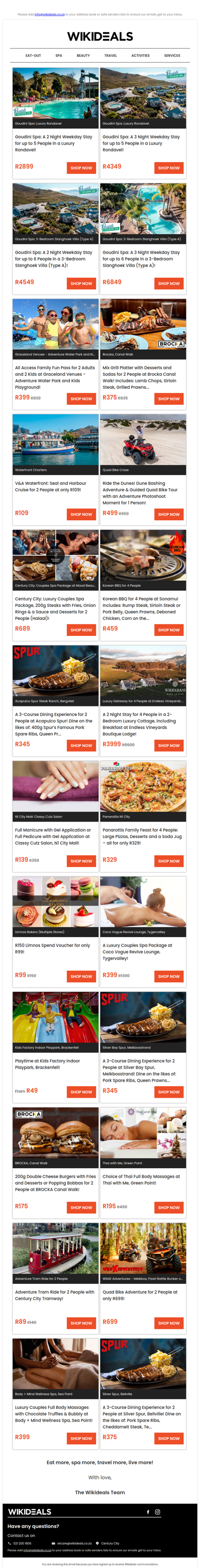 Goudini Spa: 2 or 3 Night Stay for up to 6 People | Quad Bike Adventure at Atlantis Dunes | Spur Bergvliet: 3-Course Dining Experience for 2