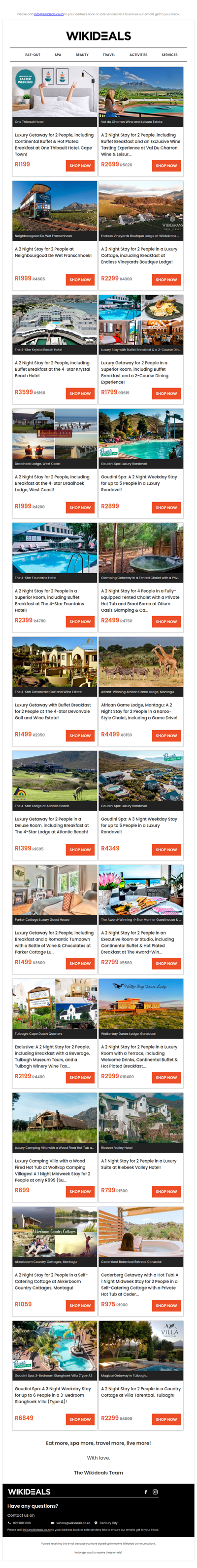 Getaway Sale: Val Du Charron Wine Estate | Goudini Spa | Krystal Beach Hotel | Fountains Hotel | Endless Vineyards Boutique Lodge