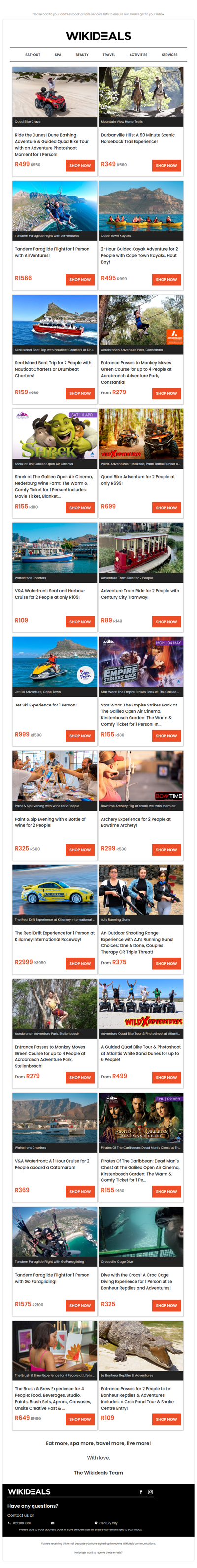 Fun & Adventure: Quad Biking, Horse Riding, Kayaking, Paragliding, Seal Island Boat Trip, Zip Lining, Jet Skiing, and Movies at The Galileo