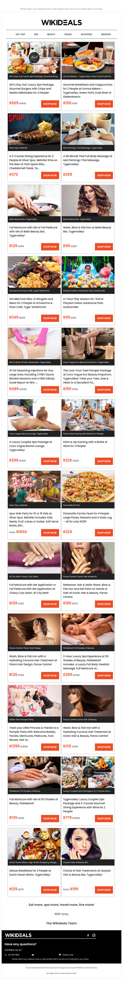 Tygervalley: Luxury Spa Package with Gourmet Burgers & Gelato Milkshakes for 2 | N1 City Mall: Pizzas, Desserts & a Soda Jug at Panarottis