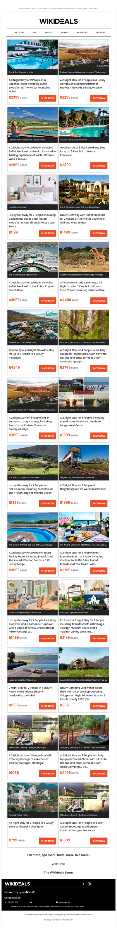 Getaway Sale: Fountains Hotel | Endless Vineyards Boutique Lodge | Val du Charron Wine Estate | Goudini Spa | African Game Lodge | Draaihoek Lodge