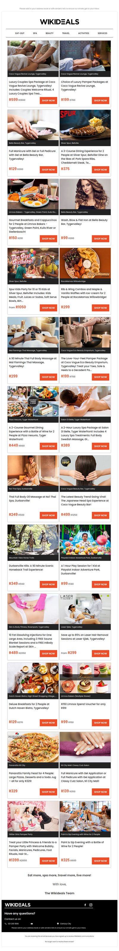 Tygervalley: Luxury Couples Spa Package with Mocktails & Chocolates | N1 City Mall: Pizzas, Desserts & a Soda Jug for 4 People at Panarottis