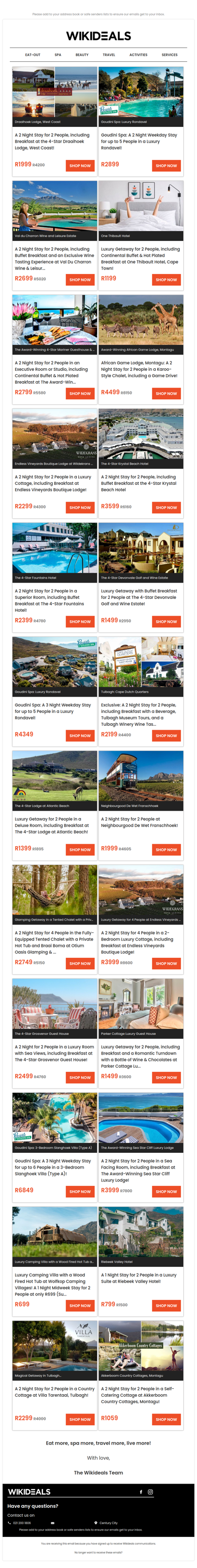 Getaway Sale: Draaihoek Lodge | Fountains Hotel | African Game Lodge | Krystal Beach Hotel | Endless Vineyards Boutique Lodge | Goudini Spa
