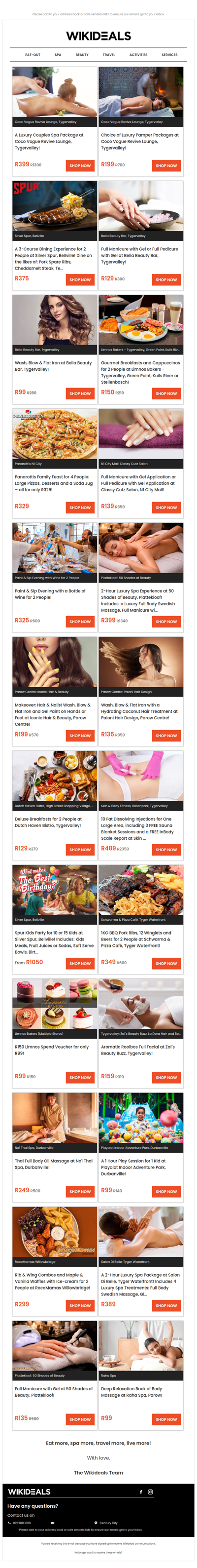 Tygervalley: Couples Spa Package at Coco Vogue | N1 City: Mani or Pedi with Gel at Classy Cutz | Spur Bellville: 3-Course Dining Experience for 2