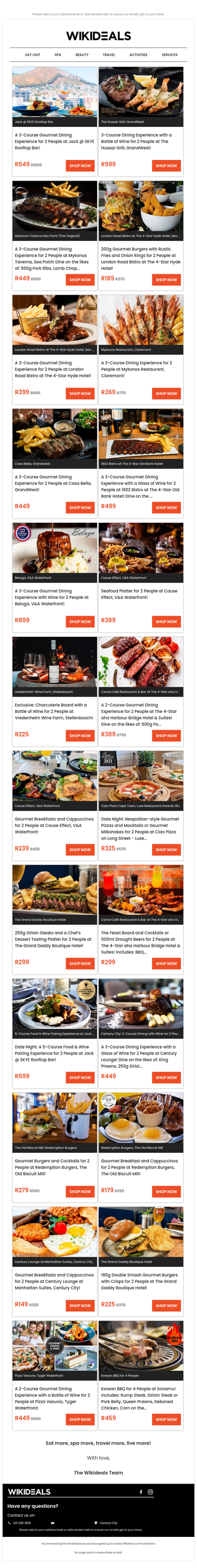 Dine Out: Skye Rooftop Restaurant | Hussar Grill | London Road Bistro | Mykonos Restaurant | Beluga, V&A Waterfront | Casa Bella