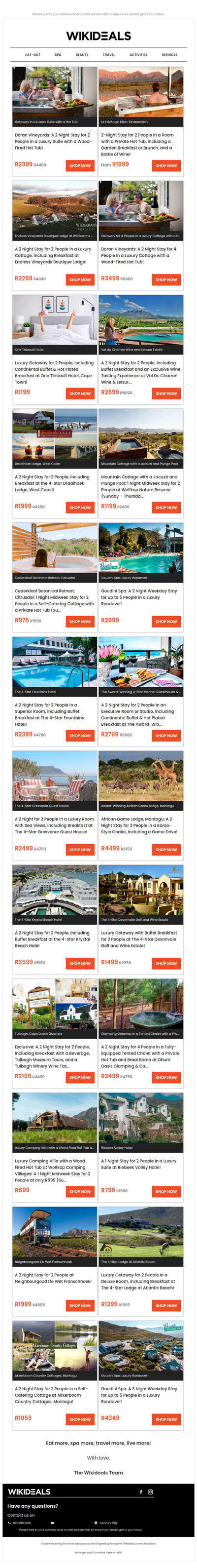 Getaway Sale: Doran Vineyards | Le Héritage | Endless Vineyards | African Game Lodge | Val du Charron Wine Estate | Fountains Hotel | Goudini Spa