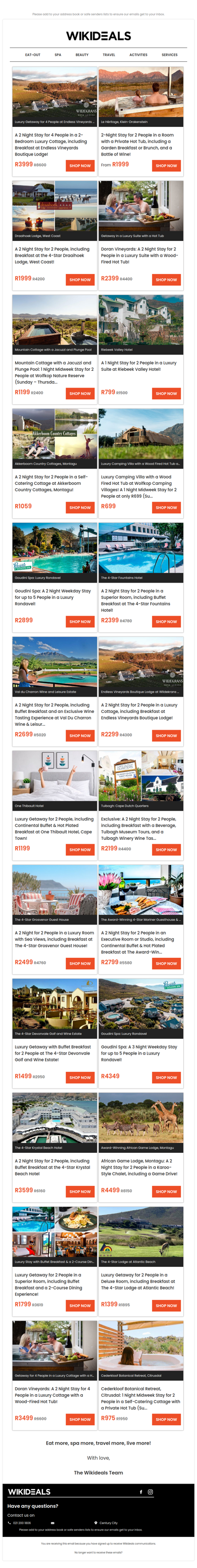 Getaway Sale: Goudini Spa | Riebeek Valley Hotel | Draaihoek Lodge | Wolfkop Nature Reserve | Doran Vineyards | Fountains Hotel | African Game Lodge
