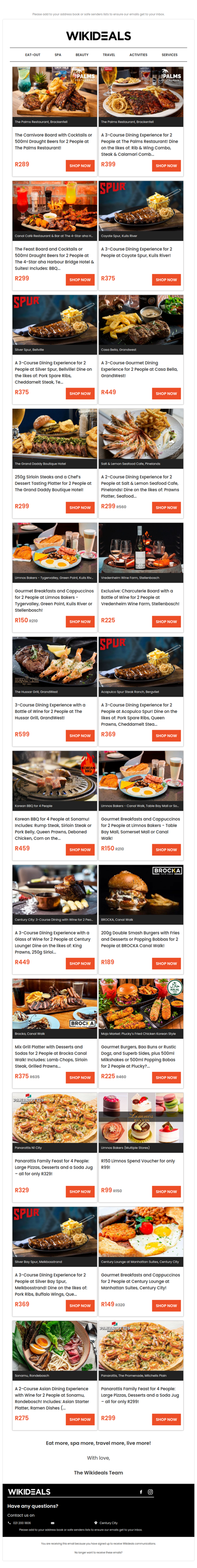 Eat Out: Casa Bella GrandWest | Grand Daddy Hotel | Spur Bellville | Brocka | The Palms Restaurant | Spur Zevenwacht Mall | Panarottis N1 City