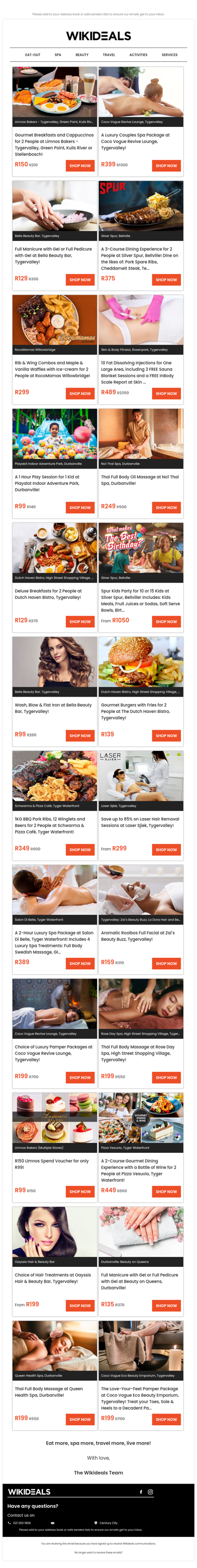 Tygervalley: Breakfast & Cappuccinos at Limnos | Luxury Couples Spa Package at Coco Vogue | 3-Course Dining Experience for 2 at Spur Bellville