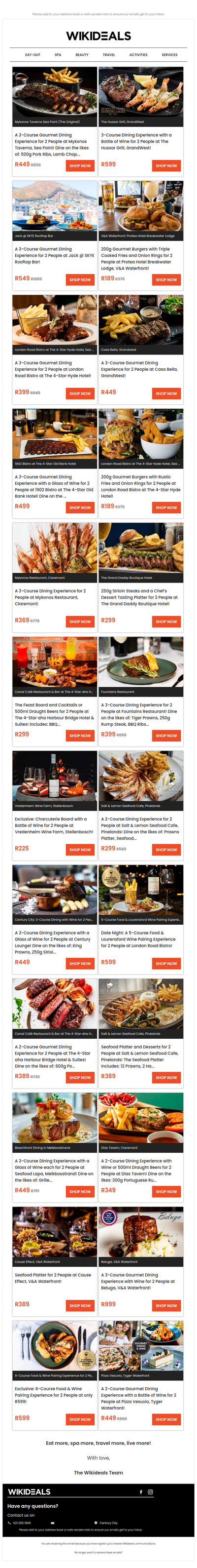 Dine Out: Beluga, V&A Waterfront | London Road Bistro | Mykonos Restaurant | Hussar Grill | Skye Rooftop Restaurant | Canal Café | Casa Bella