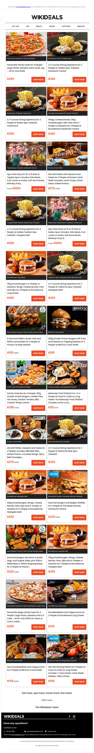Halaal: Panarottis Kenilworth Centre | Rodeo Spur Claremont | Brocka Canal Walk | RocoMamas on Long Street | California Spur Westgate Mall