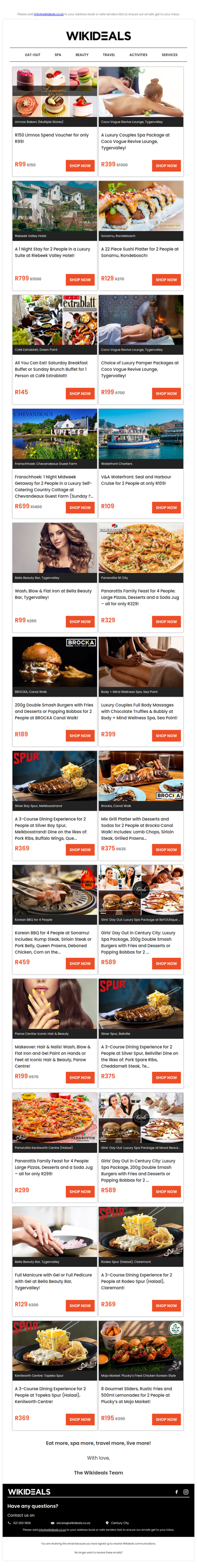 Limnos Bakers: R150 Spend Voucher | Tygervalley: Couples Spa Package at Coco Vogue | Buffet Breakfast at Café Extrablatt