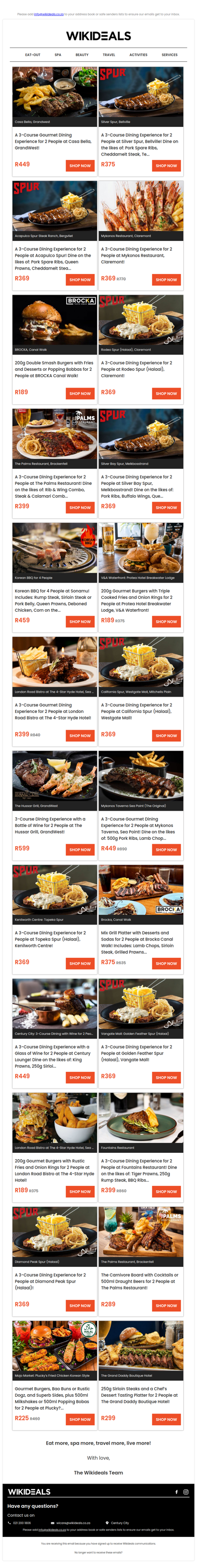 Eat Out: Casa Bella | Spur Bellville | London Road Bistro | Spur Melkbosstrand | Mykonos Taverna | Spur Kenilworth Centre | Brocka Canal Walk