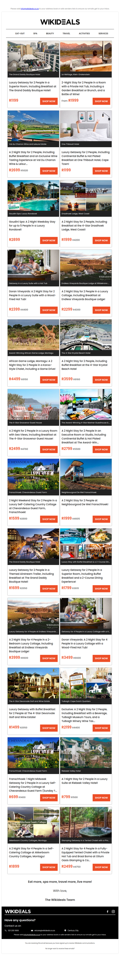 Getaway Sale: Krystal Beach Hotel | Grand Daddy Hotel | One Thibault Hotel | African Game Lodge | Endless Vineyards Boutique Lodge | Doran Vineyards