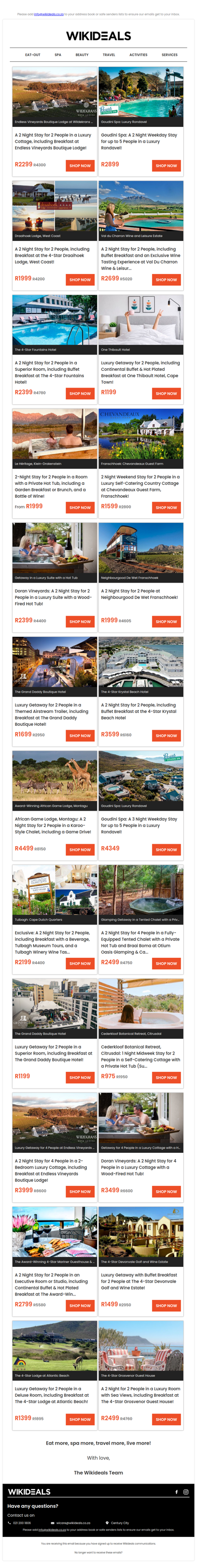 Getaway Sale: Draaihoek Lodge | Goudini Spa | Val du Charron Wine Estate | Endless Vineyards Boutique Lodge | Krystal Beach Hotel