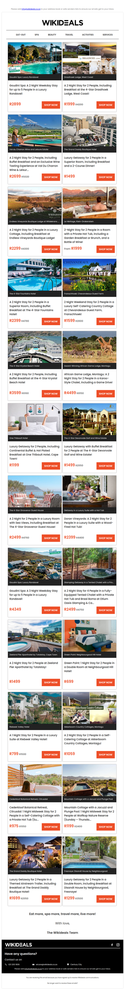 Getaway Sale: Goudini Spa | Draaihoek Lodge | Endless Vineyards Boutique Lodge | African Game Lodge | The Grand Daddy Boutique Hotel