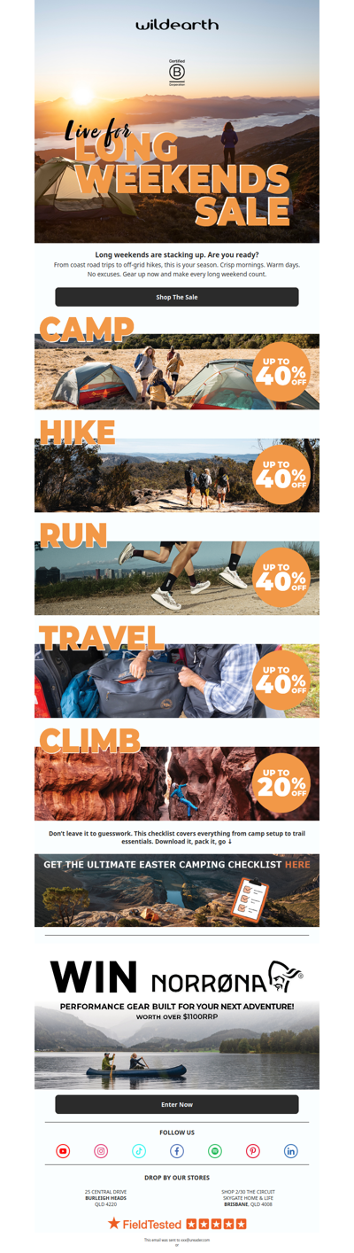 Gear Up for Long Weekends! Sale On Now ☀️