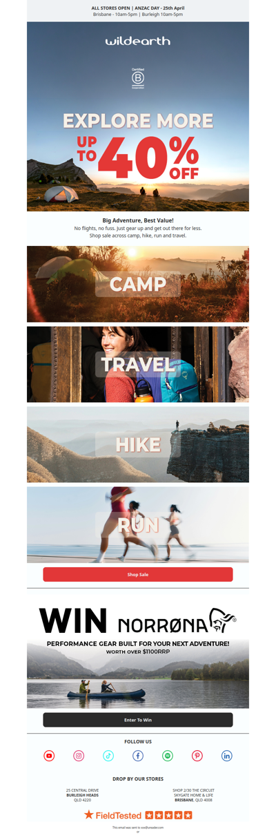 Shop up to 40% Off! Hike, Run, Camp and more 🔥