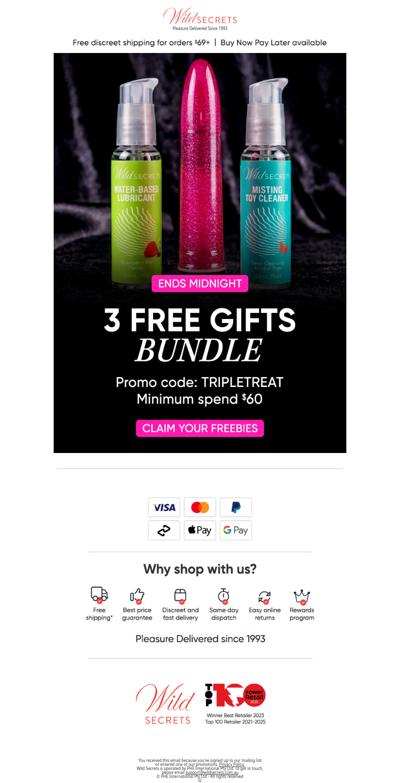 ⏰ Three Free Gifts Ends Midnight!