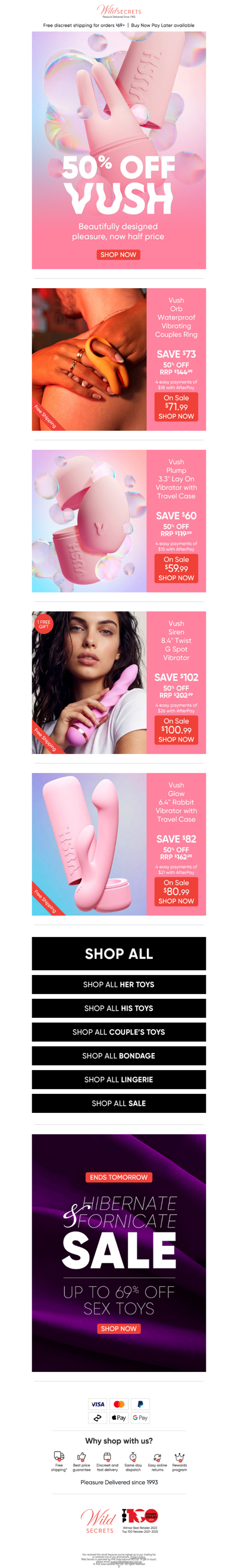 😍 All Toys From VUSH Now 50% Off!