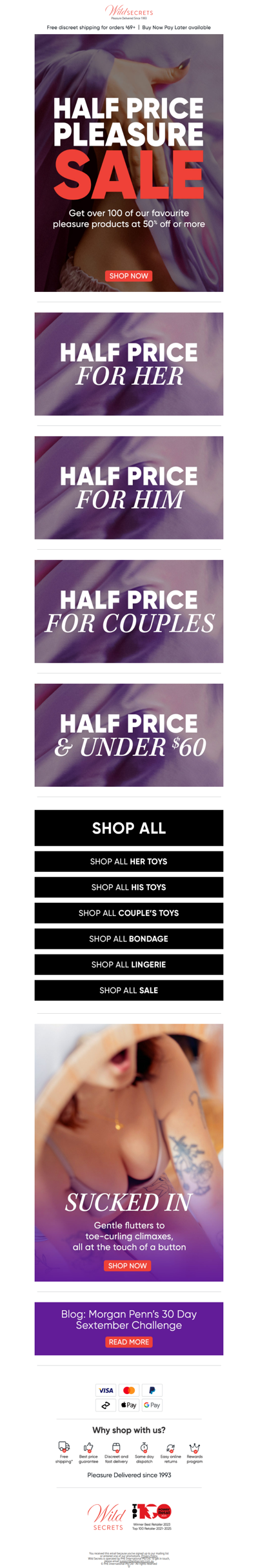 🤑 Half Price Pleasure Sale!