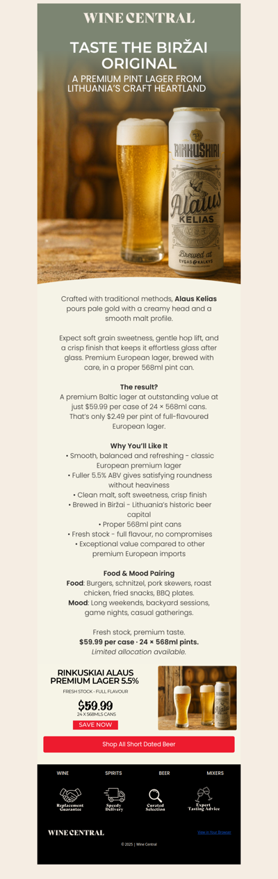 🍺Premium Lager for just $59.99 per case of 24 cans