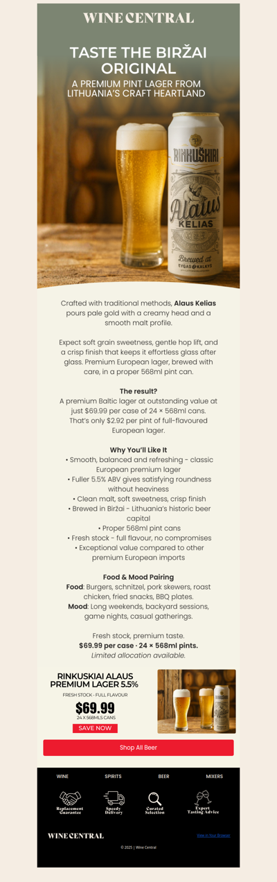 🍺Premium Lager for just $69.99 per case of 24 cans