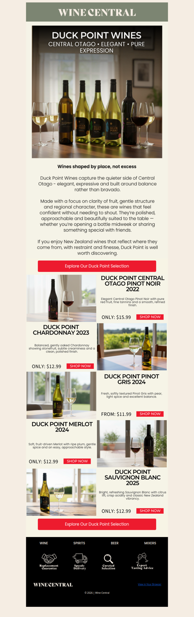 Duck Point Wines - Pure Central Otago Expression 🍷 FROM $12.99 p/btl case
