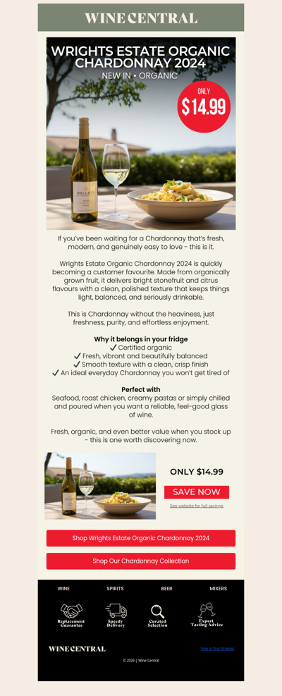 Your New Favourite Organic Chardonnay 🍋 $14.99