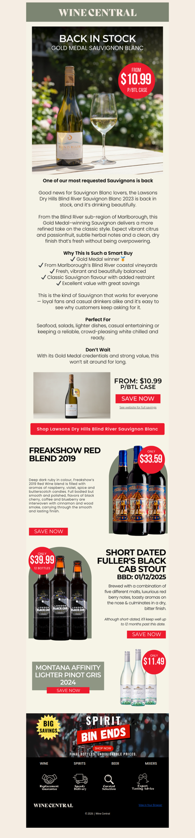 It’s Back - Gold Medal Sauvignon Blanc at $10.99 p/btl case