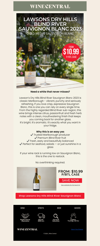 Gold Medal Sauvignon Blanc at $10.99 p/btl case