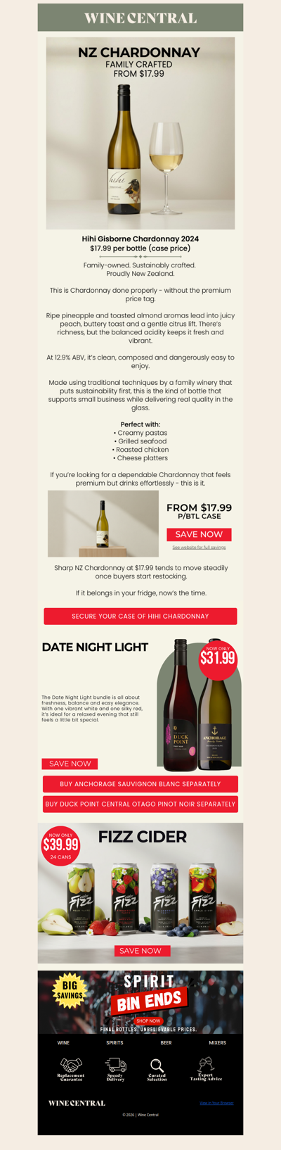 Premium NZ Chardonnay - $17.99 p/btl case