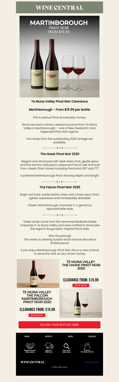 🍷 Martinborough Pinot - From $15.99