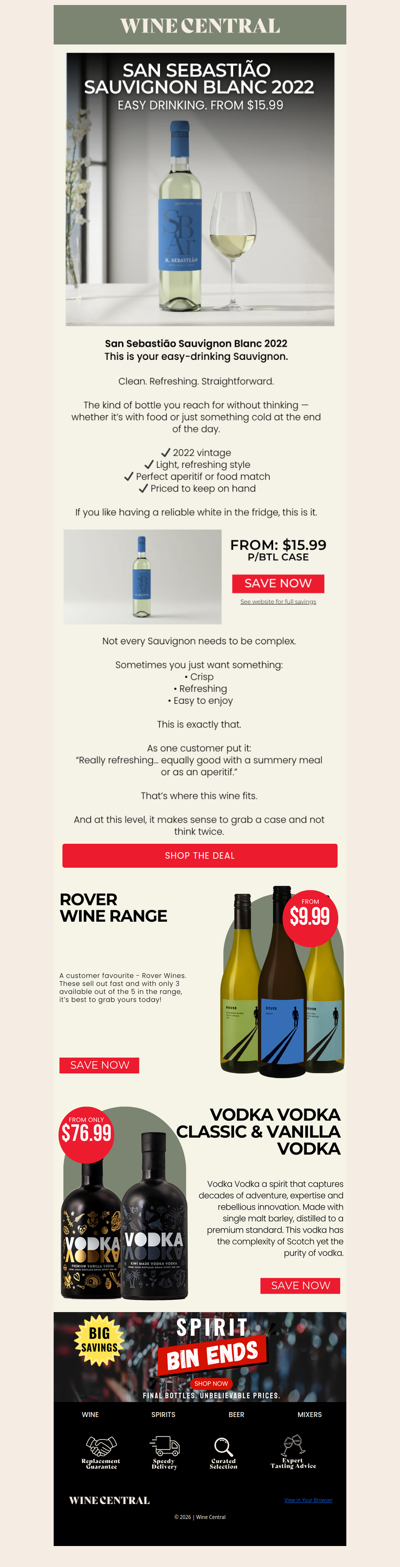 ☀️ Easy Drinking Sauv - From $15.99 p/btl case