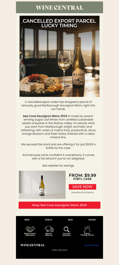 Cancelled export parcel. Cracking Marlborough Sauvignon at $9.99 👀