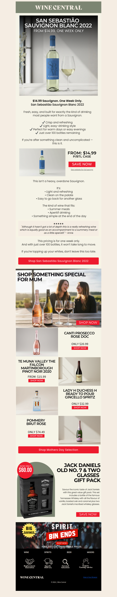 $14.99 Sauvignon - 1 Week Only