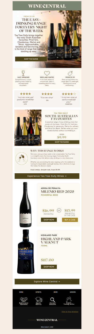 Easy-drinking favourites from $9.99