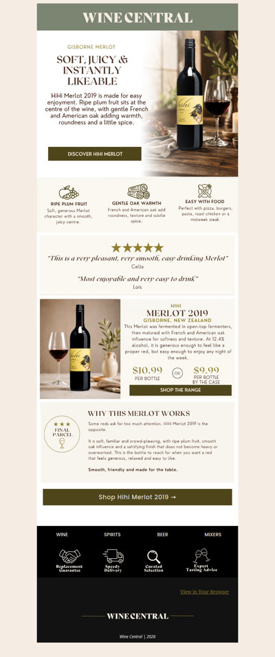 A soft, juicy Merlot for easy drinking FROM $9.99 pbtl/case