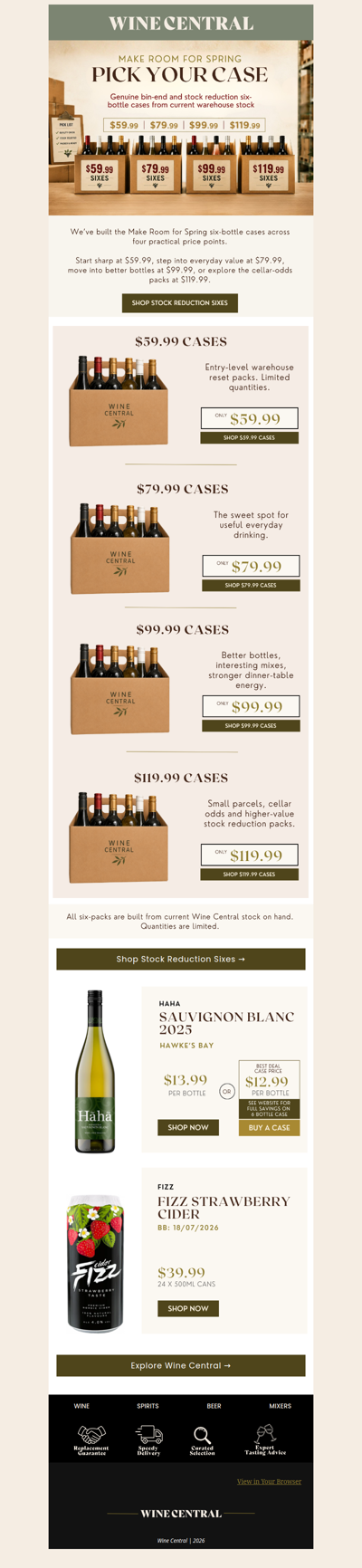 Six-bottle Cases from $59.99 to $119.99 🍷