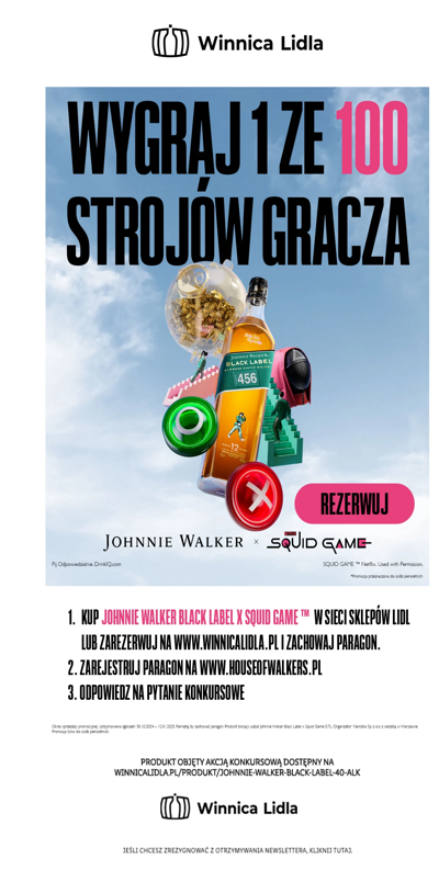 Rezerwuj Johnnie Walker x Squid Game i weź udział w konkursie >>>