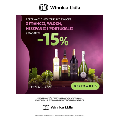 Wina z rabatem... Rezerwuj min. 2 sztuki i odbierz rabat -15%!