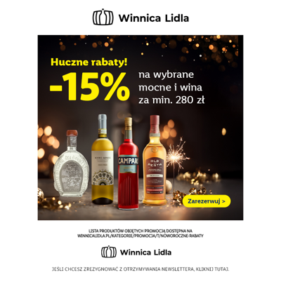 -15% na wybrane wina i alkohole mocne